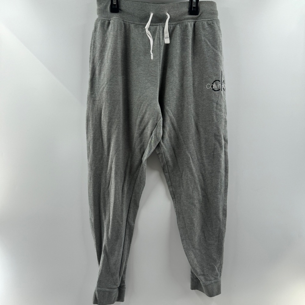 Calvin Klein Grey Unisex Joggers with Drawstring Waist & Cuffed Bottoms – Size M - Picture 2 of 7